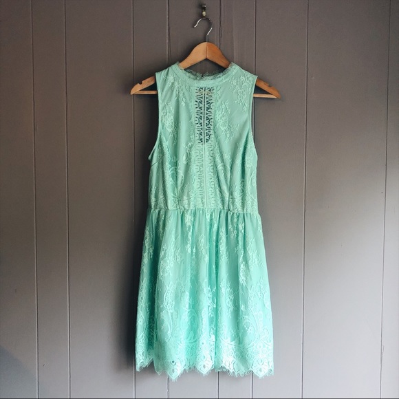 As U Wish Dresses & Skirts - Mint Green Sleeveless Lace High Neck Dress